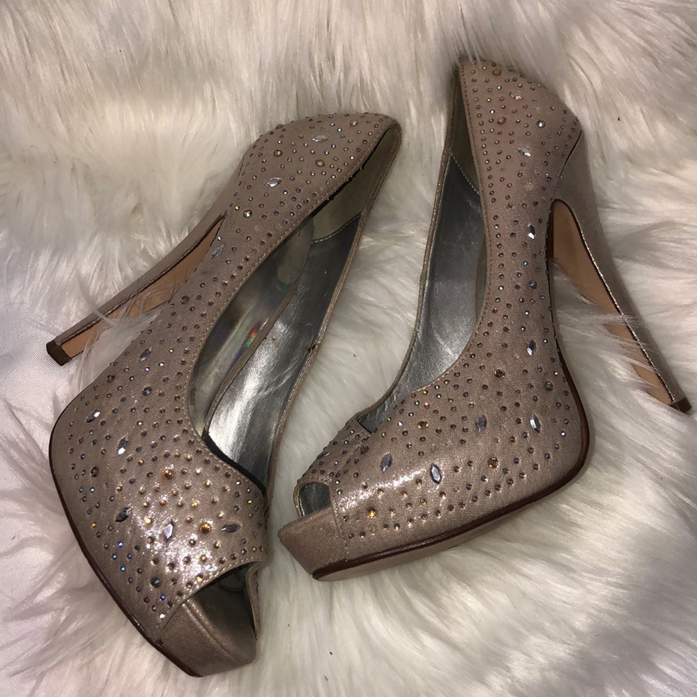 Crystal Rhinestone Peep Toe Heels - Picture 3 of 5